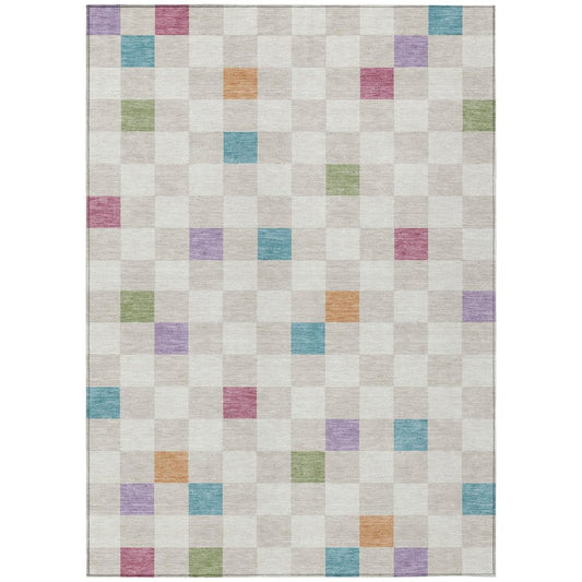 9' X 12' Pearl And Ivory Geometric Washable Indoor Outdoor Area Rug