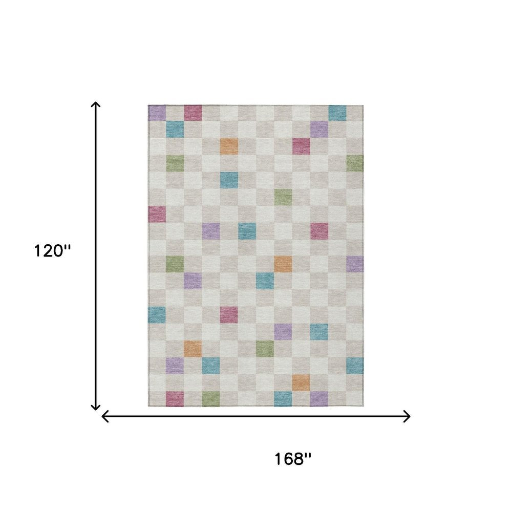 10' X 14' Pearl And Ivory Geometric Washable Indoor Outdoor Area Rug — view 6