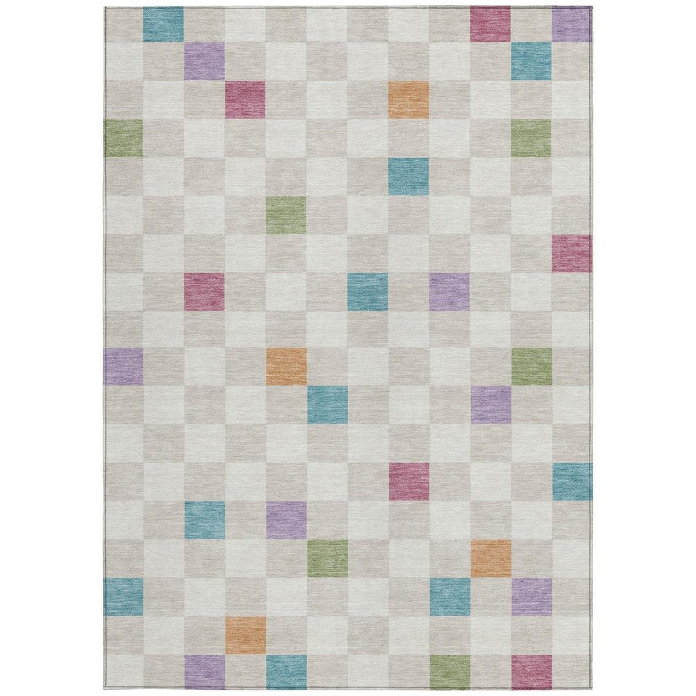 10' X 14' Pearl And Ivory Geometric Washable Indoor Outdoor Area Rug — view 9