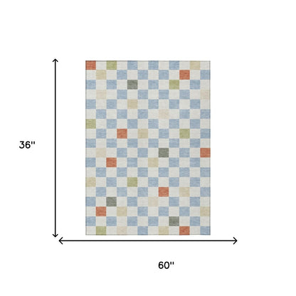 3' X 5' Sky Blue And Gray Geometric Washable Indoor Outdoor Area Rug HomeRoots