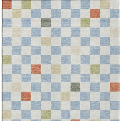 3' X 5' Sky Blue And Gray Geometric Washable Indoor Outdoor Area Rug