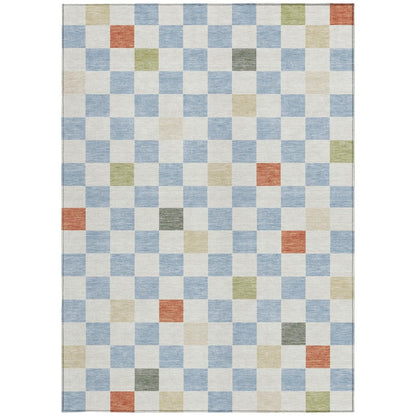 3' X 5' Sky Blue And Gray Geometric Washable Indoor Outdoor Area Rug