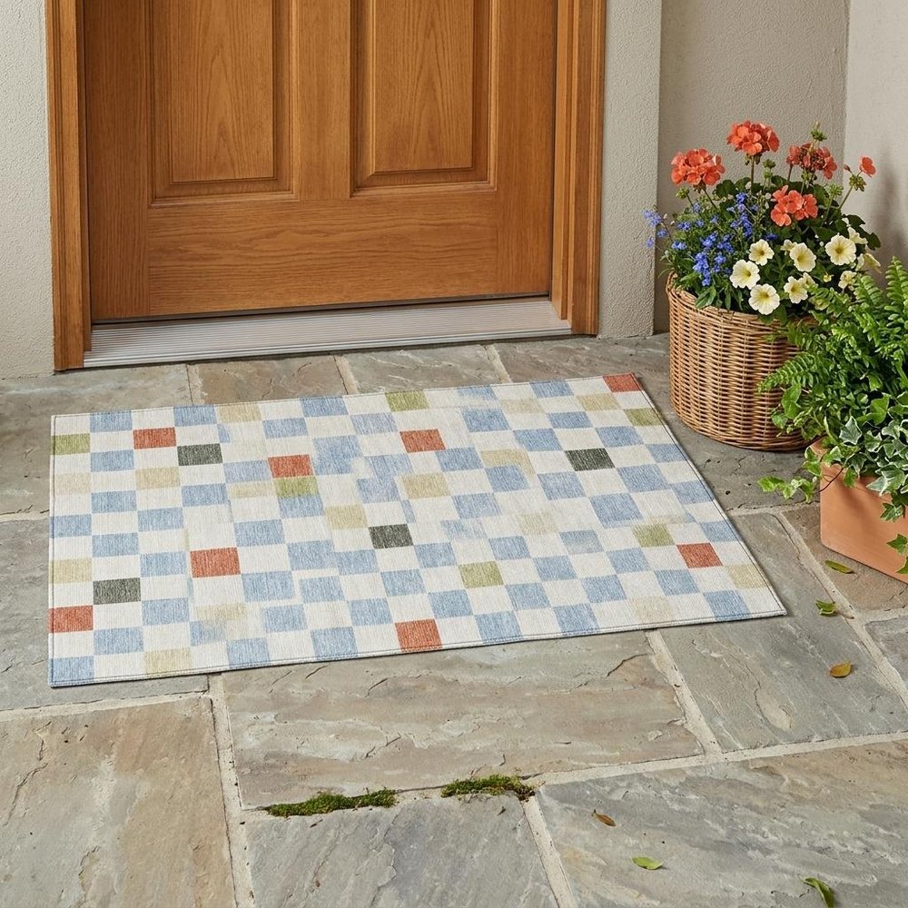 3' X 5' Sky Blue And Gray Geometric Washable Indoor Outdoor Area Rug HomeRoots