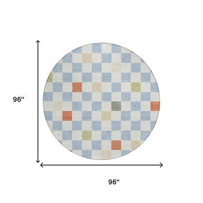 8' Sky Blue And Gray Round Geometric Washable Indoor Outdoor Area Rug HomeRoots