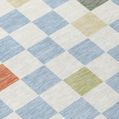 8' Sky Blue And Gray Round Geometric Washable Indoor Outdoor Area Rug HomeRoots