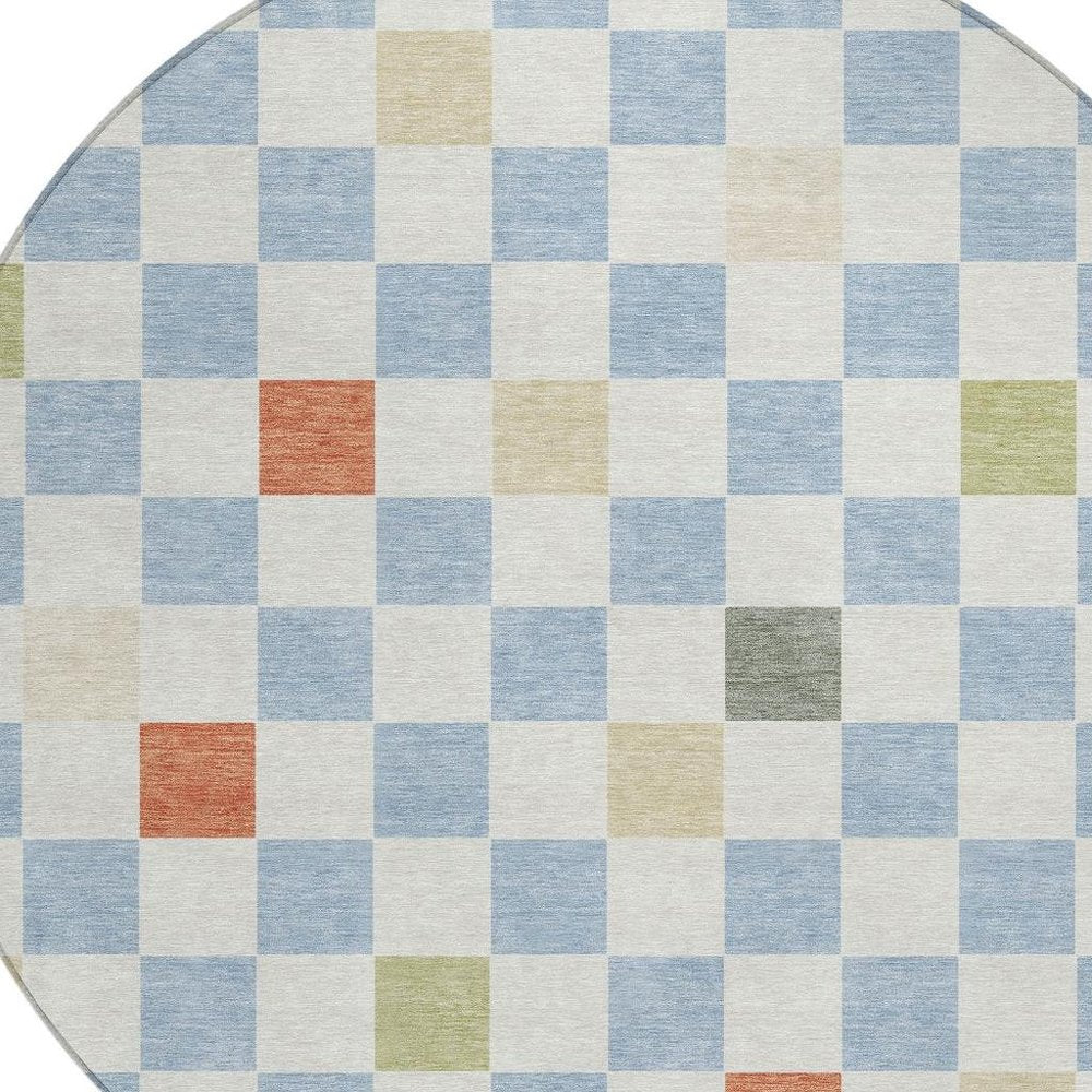 8' Sky Blue And Gray Round Geometric Washable Indoor Outdoor Area Rug HomeRoots
