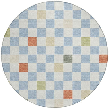 8' Sky Blue And Gray Round Geometric Washable Indoor Outdoor Area Rug HomeRoots