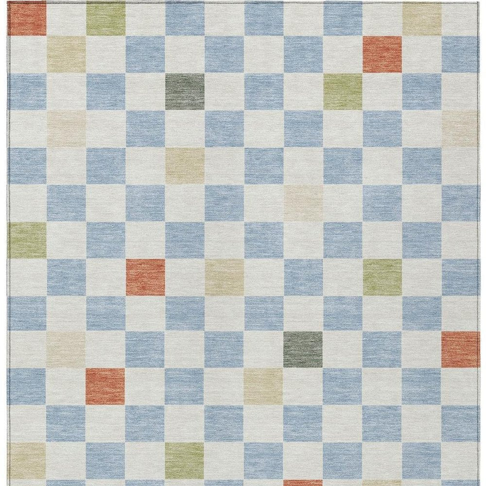 8' X 10' Sky Blue And Gray Geometric Washable Indoor Outdoor Area Rug — view 5