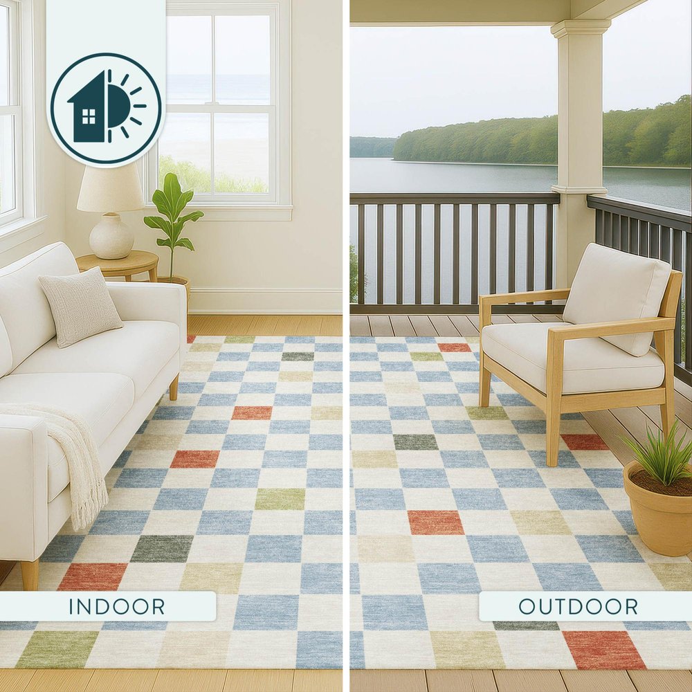 8' X 10' Sky Blue And Gray Geometric Washable Indoor Outdoor Area Rug — view 12