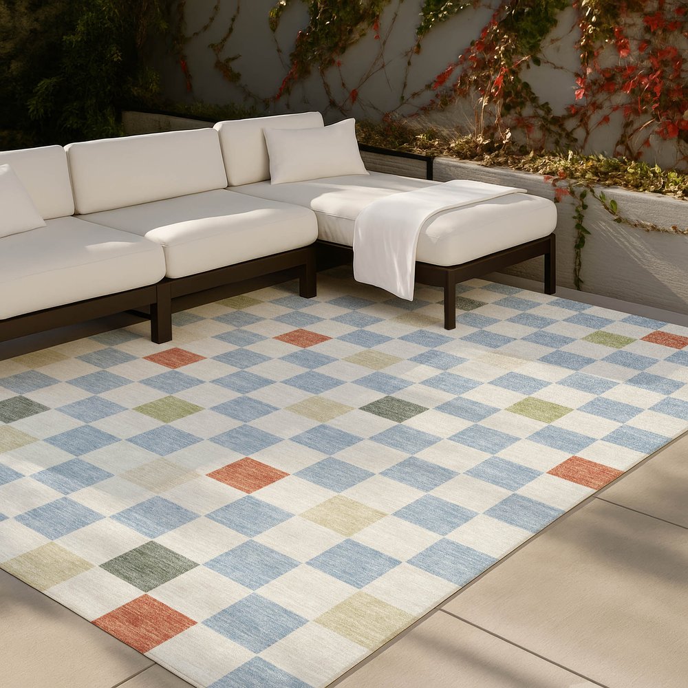 8' X 10' Sky Blue And Gray Geometric Washable Indoor Outdoor Area Rug HomeRoots