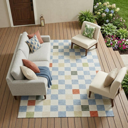 9' X 12' Sky Blue And Gray Geometric Washable Indoor Outdoor Area Rug HomeRoots