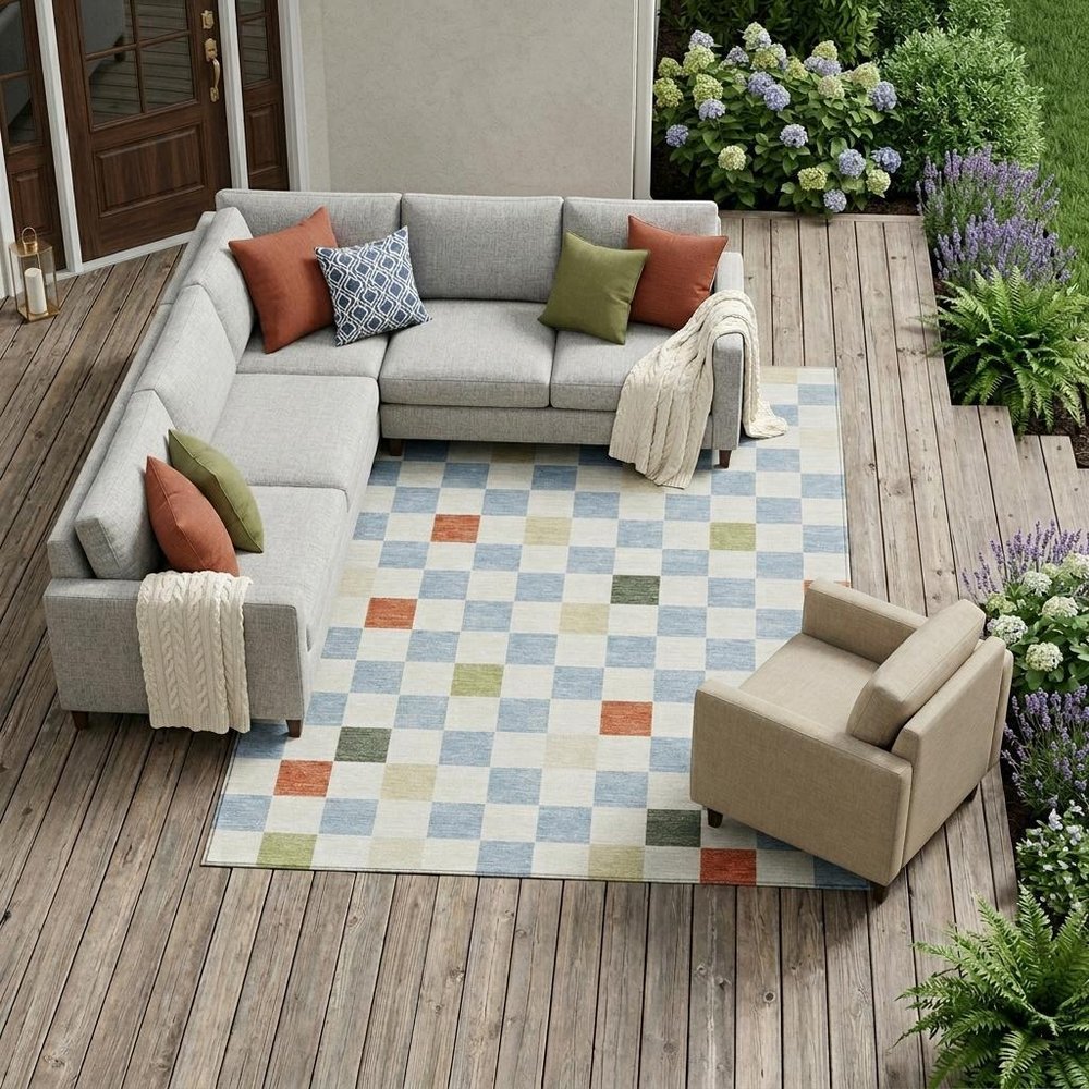 10' X 14' Sky Blue And Gray Geometric Washable Indoor Outdoor Area Rug HomeRoots