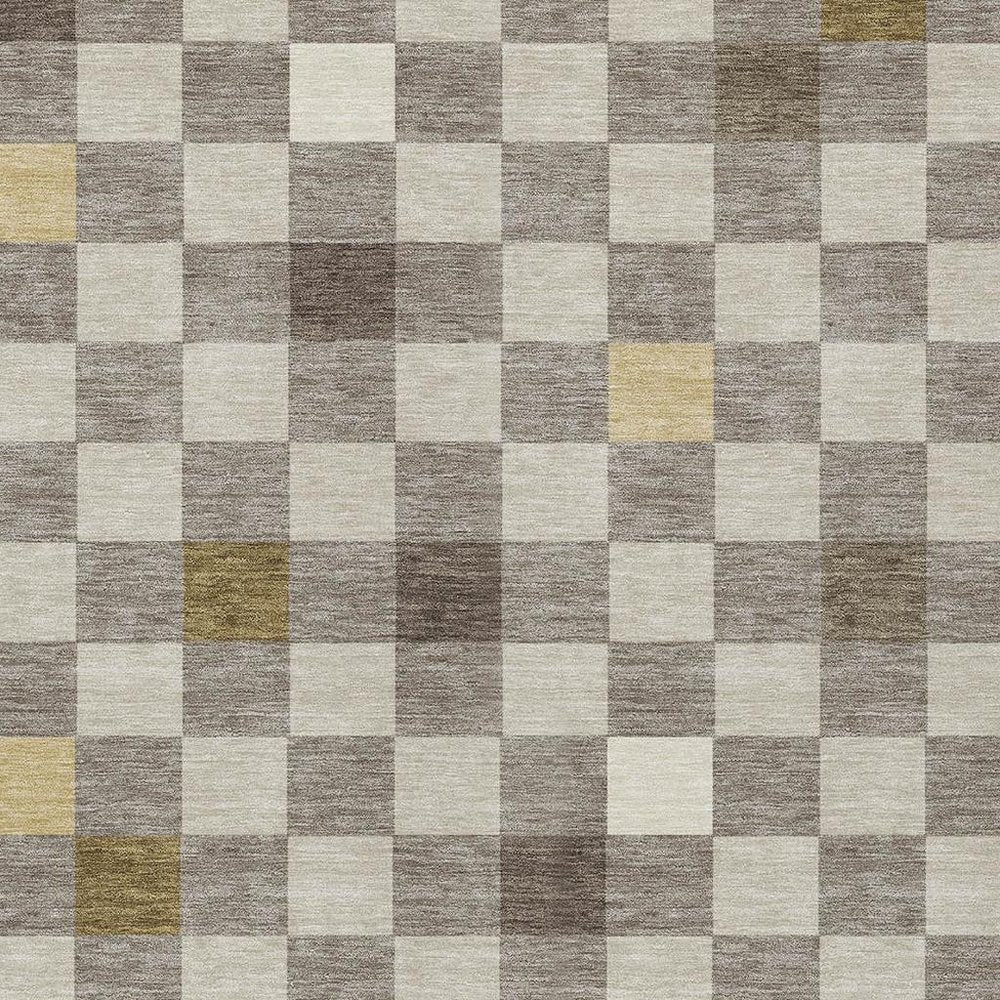 3' X 5' Taupe And Teal Blue Geometric Washable Indoor Outdoor Area Rug