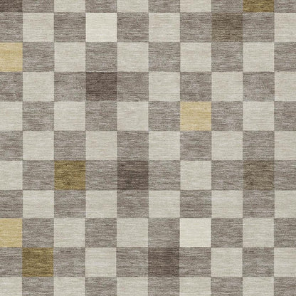 3' X 5' Taupe And Teal Blue Geometric Washable Indoor Outdoor Area Rug