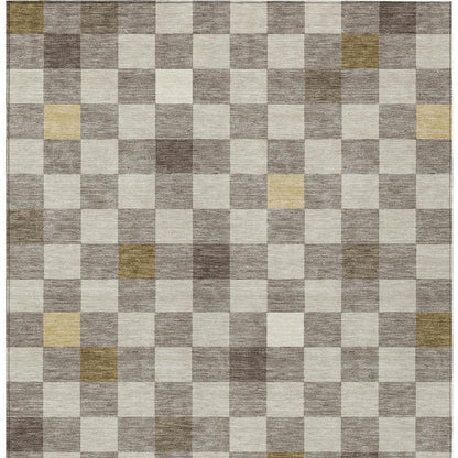 3' X 5' Taupe And Teal Blue Geometric Washable Indoor Outdoor Area Rug HomeRoots