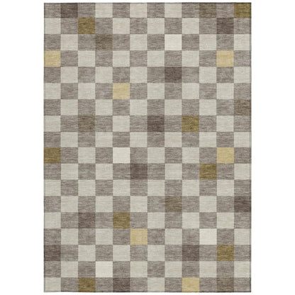 3' X 5' Taupe And Teal Blue Geometric Washable Indoor Outdoor Area Rug HomeRoots