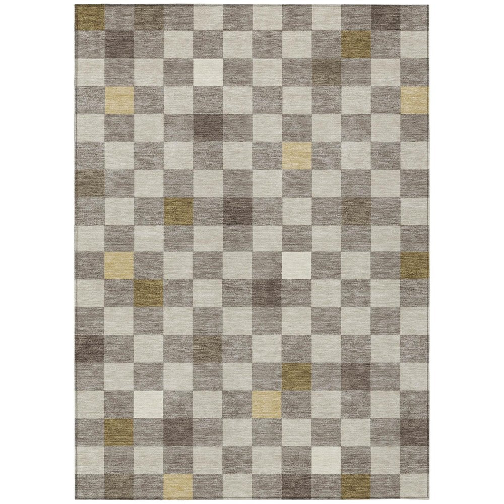 3' X 5' Taupe And Teal Blue Geometric Washable Indoor Outdoor Area Rug — view 1