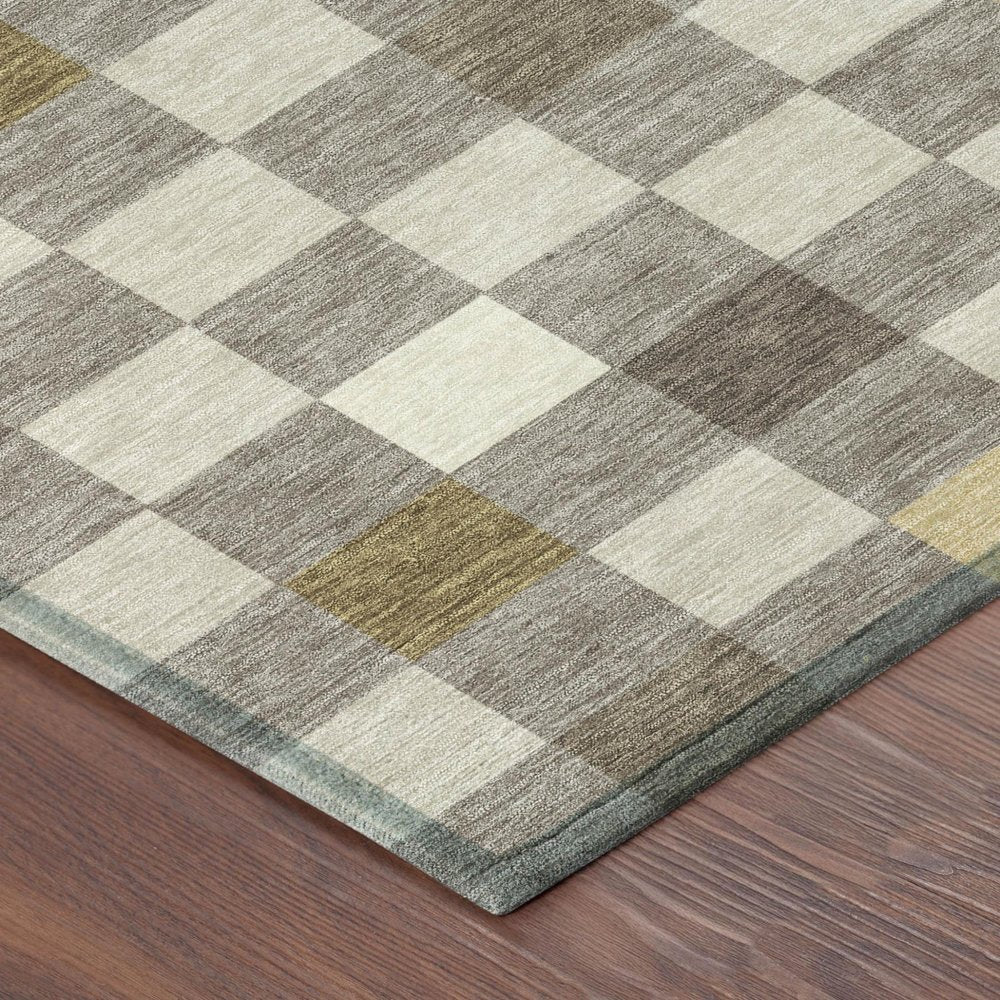 3' X 5' Taupe And Teal Blue Geometric Washable Indoor Outdoor Area Rug — view 2