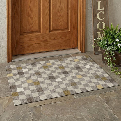 3' X 5' Taupe And Teal Blue Geometric Washable Indoor Outdoor Area Rug HomeRoots