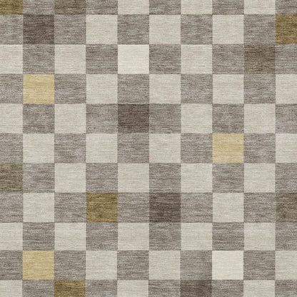 5' X 8' Taupe And Teal Blue Geometric Washable Indoor Outdoor Area Rug HomeRoots