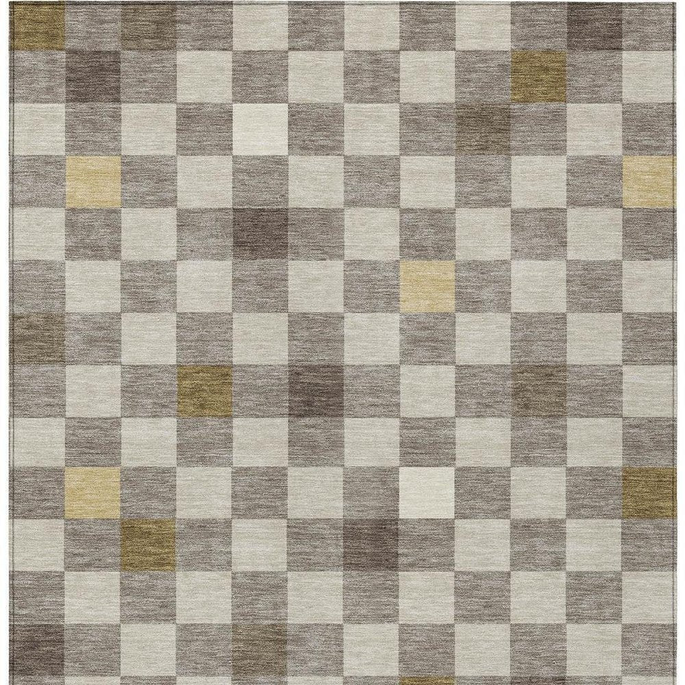 5' X 8' Taupe And Teal Blue Geometric Washable Indoor Outdoor Area Rug — view 9