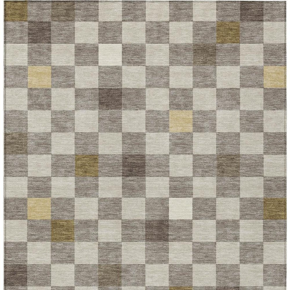 8' X 10' Taupe And Teal Blue Geometric Washable Indoor Outdoor Area Rug — view 5
