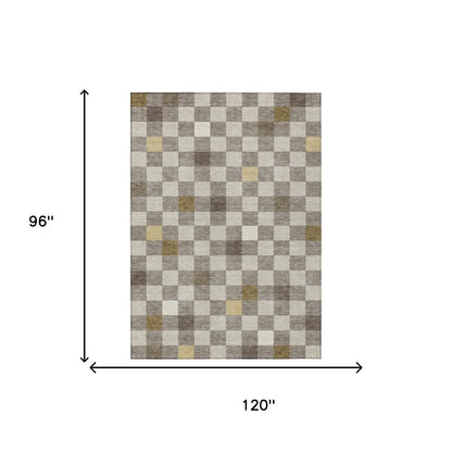 8' X 10' Taupe And Teal Blue Geometric Washable Indoor Outdoor Area Rug HomeRoots