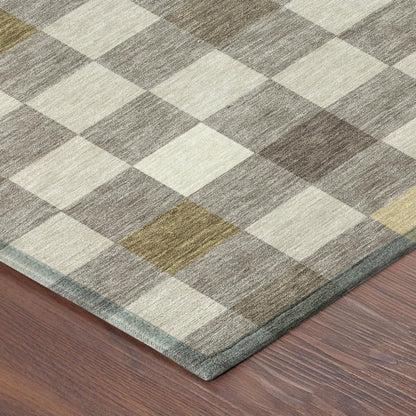 8' X 10' Taupe And Teal Blue Geometric Washable Indoor Outdoor Area Rug HomeRoots