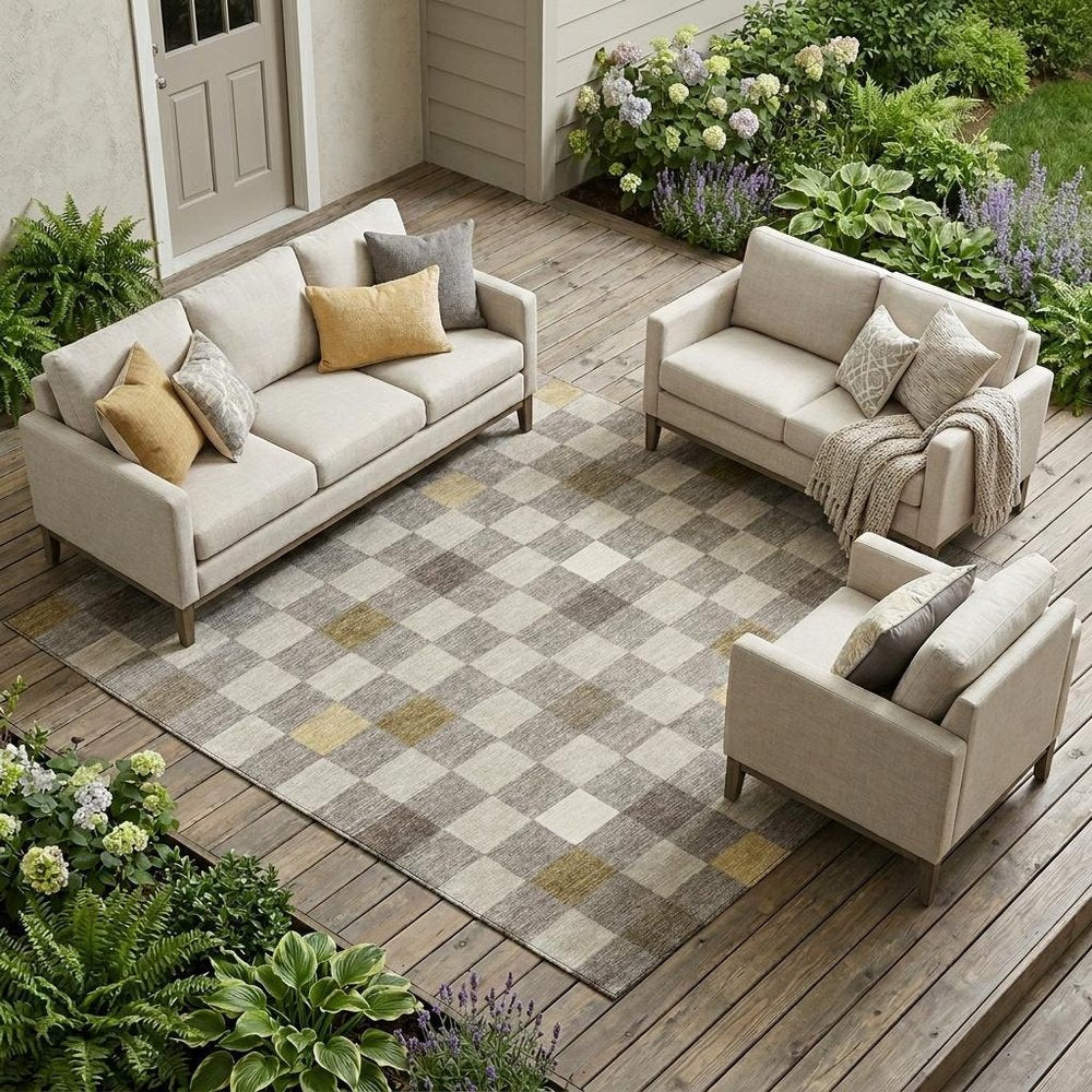 8' X 10' Taupe And Teal Blue Geometric Washable Indoor Outdoor Area Rug — view 7