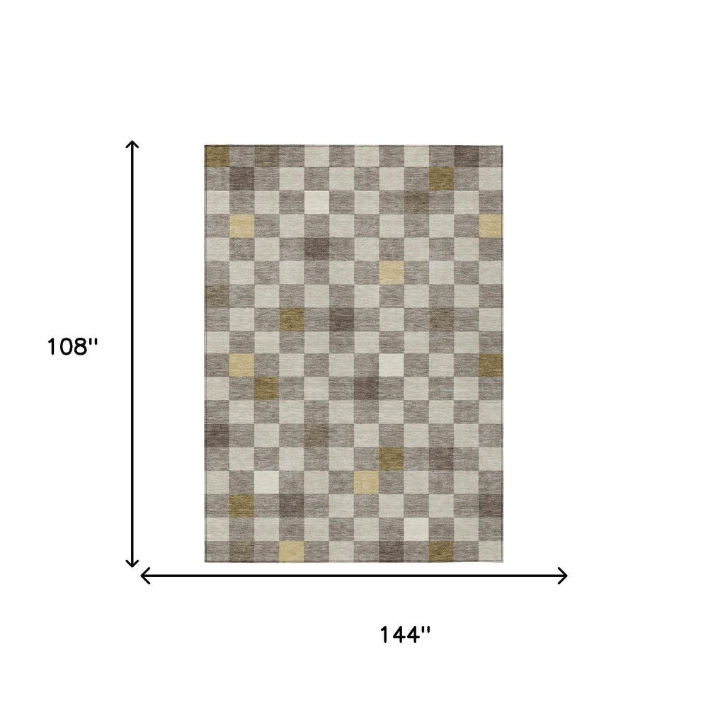 9' X 12' Taupe And Teal Blue Geometric Washable Indoor Outdoor Area Rug HomeRoots