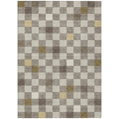 9' X 12' Taupe And Teal Blue Geometric Washable Indoor Outdoor Area Rug HomeRoots