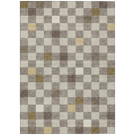 9' X 12' Taupe And Teal Blue Geometric Washable Indoor Outdoor Area Rug