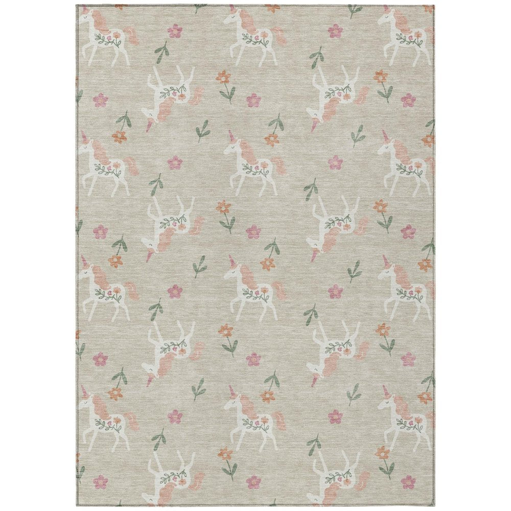 3' X 5' Beige And Gray Floral Washable Indoor Outdoor Area Rug HomeRoots