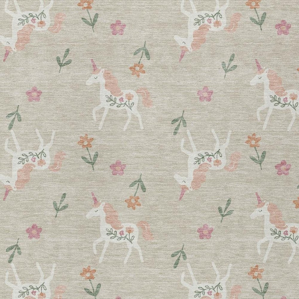 5' X 8' Beige And Gray Floral Washable Indoor Outdoor Area Rug — view 4