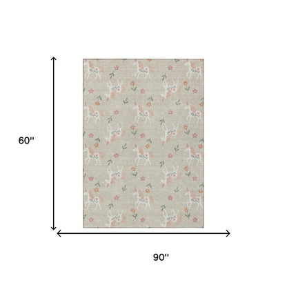 5' X 8' Beige And Gray Floral Washable Indoor Outdoor Area Rug HomeRoots