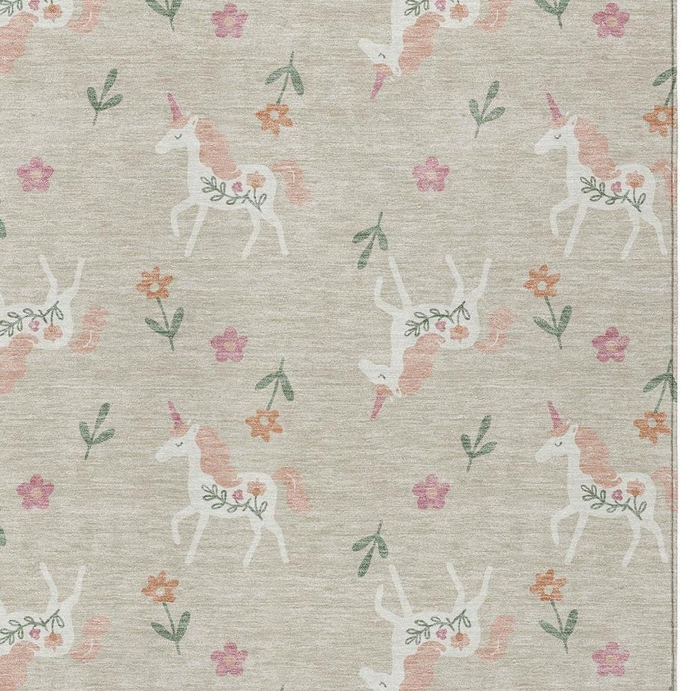 5' X 8' Beige And Gray Floral Washable Indoor Outdoor Area Rug HomeRoots