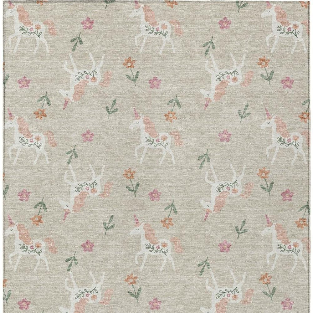 5' X 8' Beige And Gray Floral Washable Indoor Outdoor Area Rug — view 9