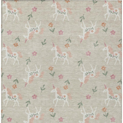 5' X 8' Beige And Gray Floral Washable Indoor Outdoor Area Rug HomeRoots