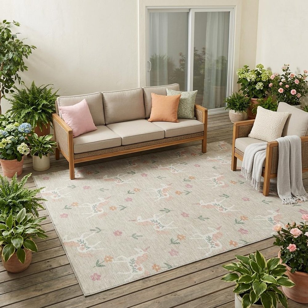 5' X 8' Beige And Gray Floral Washable Indoor Outdoor Area Rug — view 7