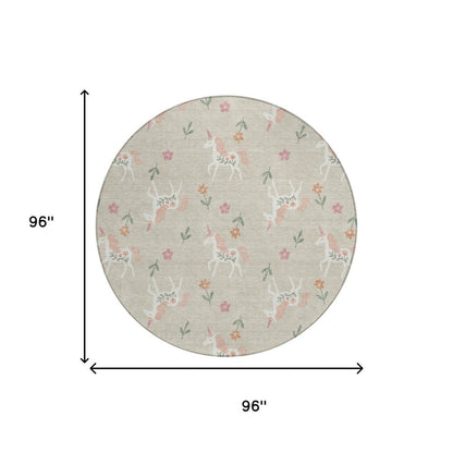 8' Beige And Gray Round Floral Washable Indoor Outdoor Area Rug HomeRoots