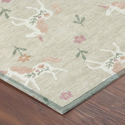 8' Beige And Gray Round Floral Washable Indoor Outdoor Area Rug HomeRoots