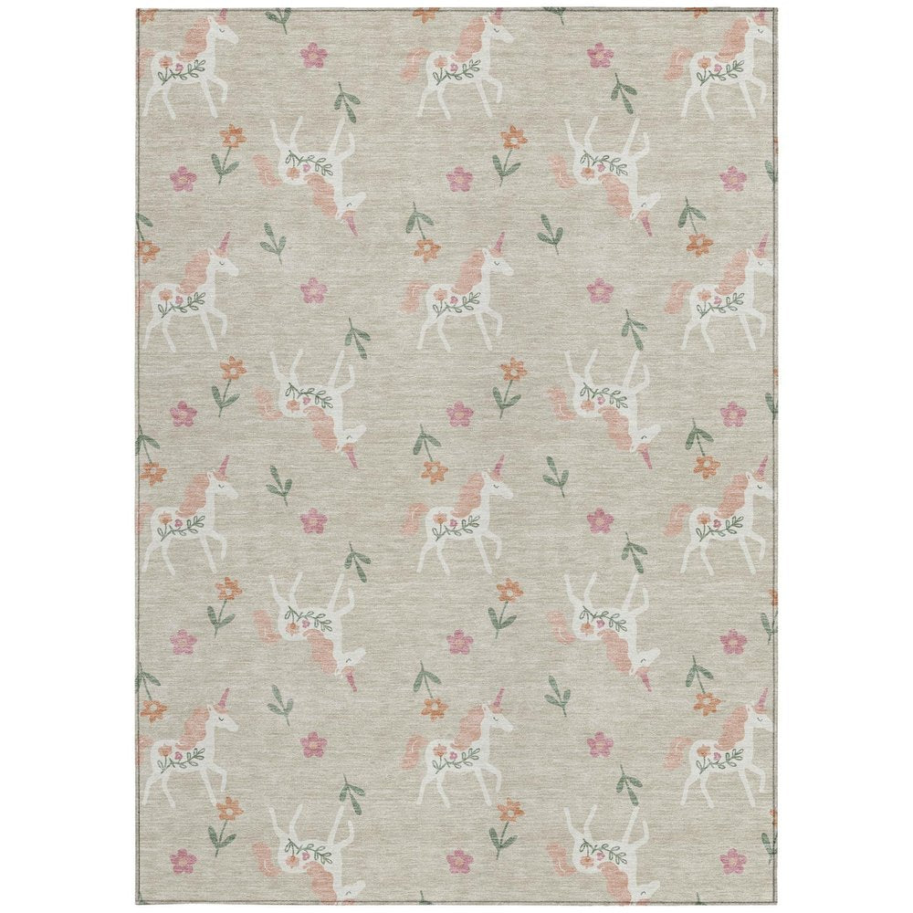 8' X 10' Beige And Gray Floral Washable Indoor Outdoor Area Rug — view 5