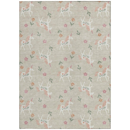 8' X 10' Beige And Gray Floral Washable Indoor Outdoor Area Rug HomeRoots