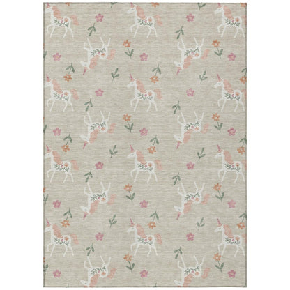 8' X 10' Beige And Gray Floral Washable Indoor Outdoor Area Rug HomeRoots
