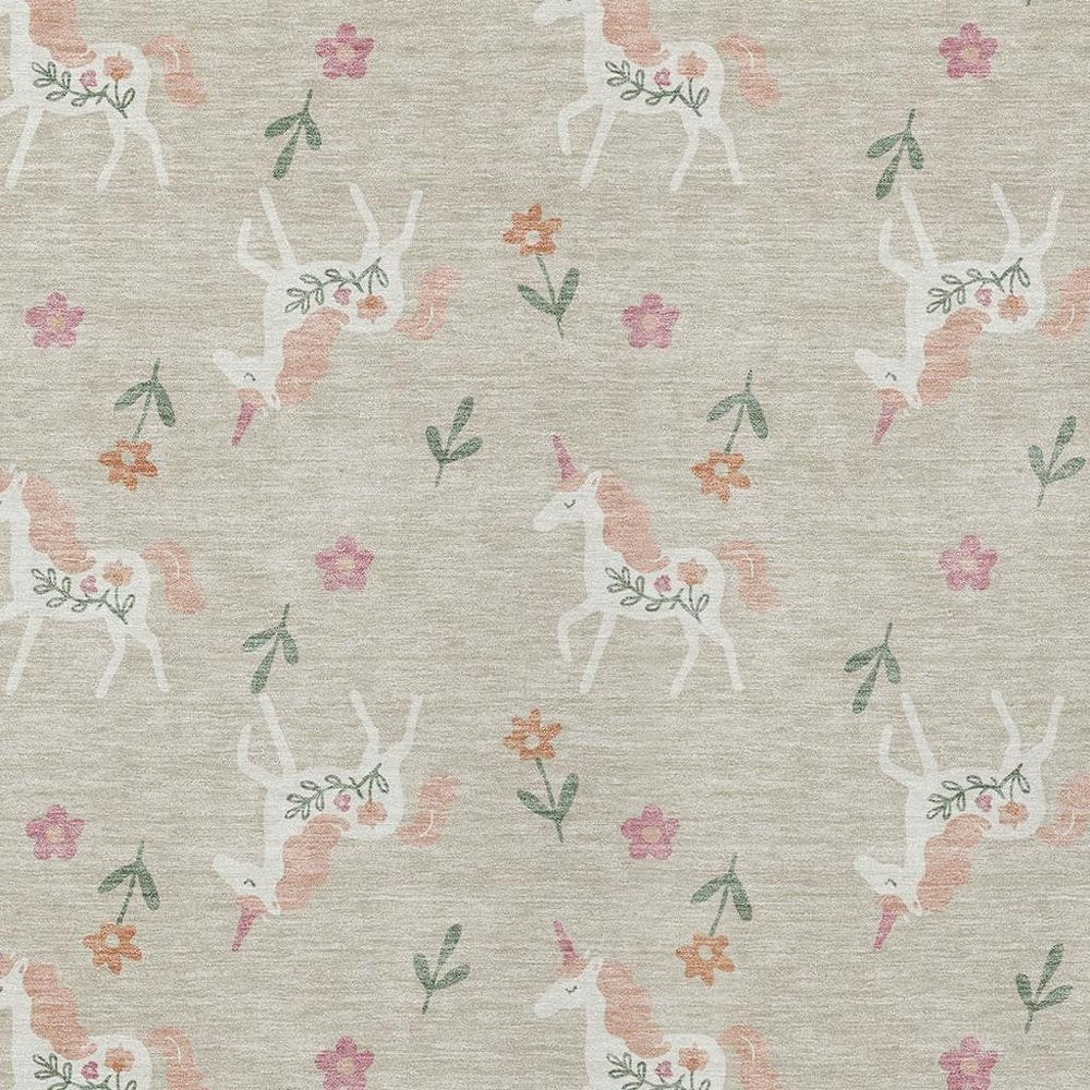 10' X 14' Beige And Gray Floral Washable Indoor Outdoor Area Rug