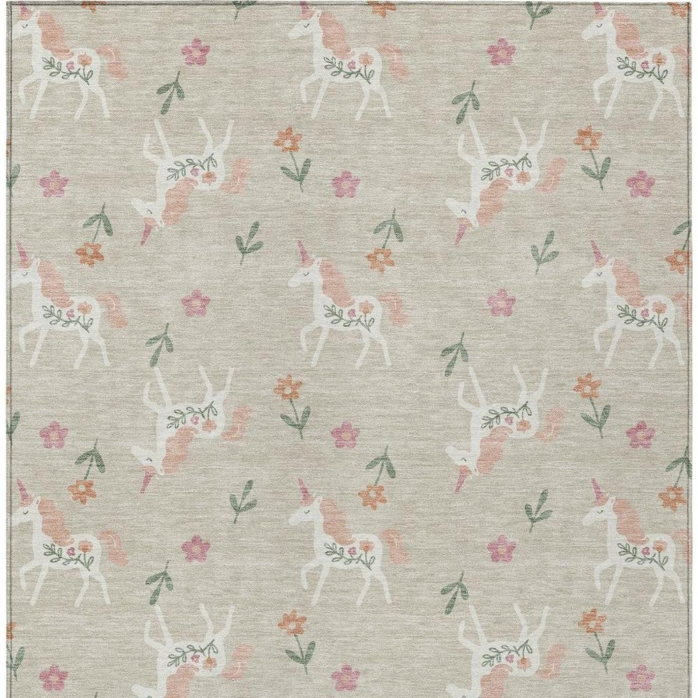 10' X 14' Beige And Gray Floral Washable Indoor Outdoor Area Rug — view 5