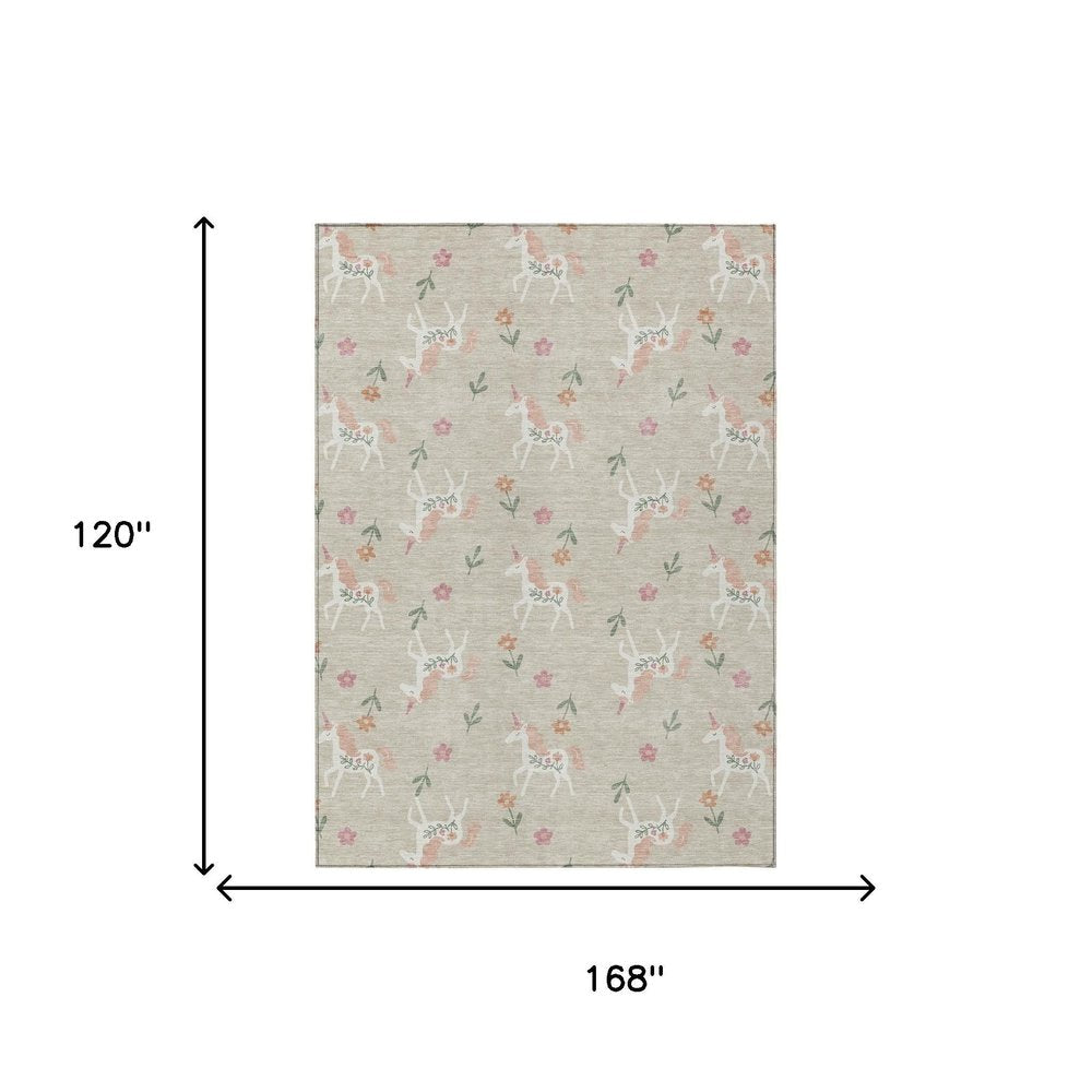 10' X 14' Beige And Gray Floral Washable Indoor Outdoor Area Rug — view 6