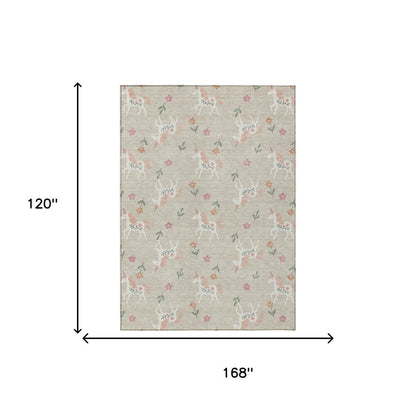 10' X 14' Beige And Gray Floral Washable Indoor Outdoor Area Rug HomeRoots