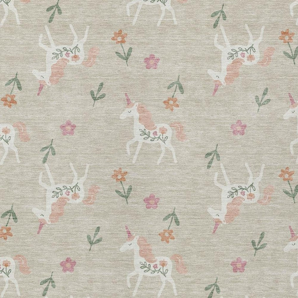 10' X 14' Beige And Gray Floral Washable Indoor Outdoor Area Rug