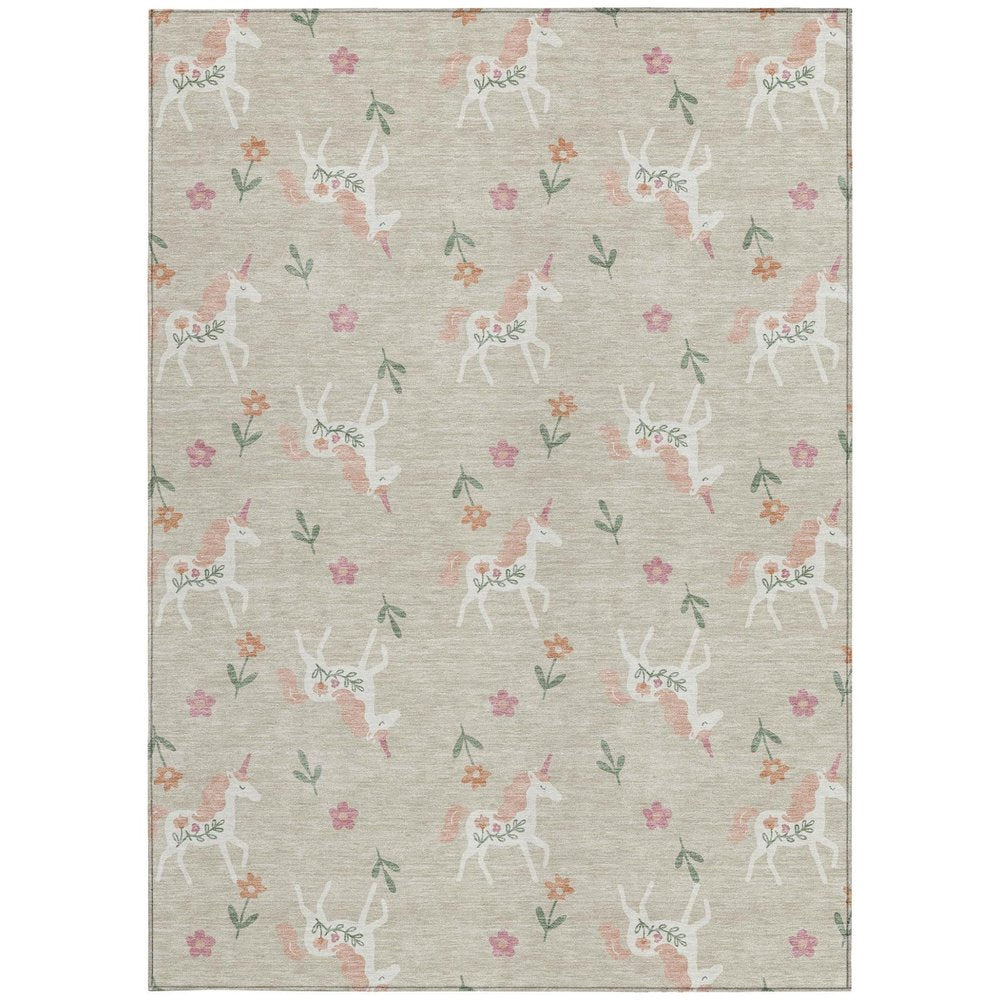 10' X 14' Beige And Gray Floral Washable Indoor Outdoor Area Rug — view 9